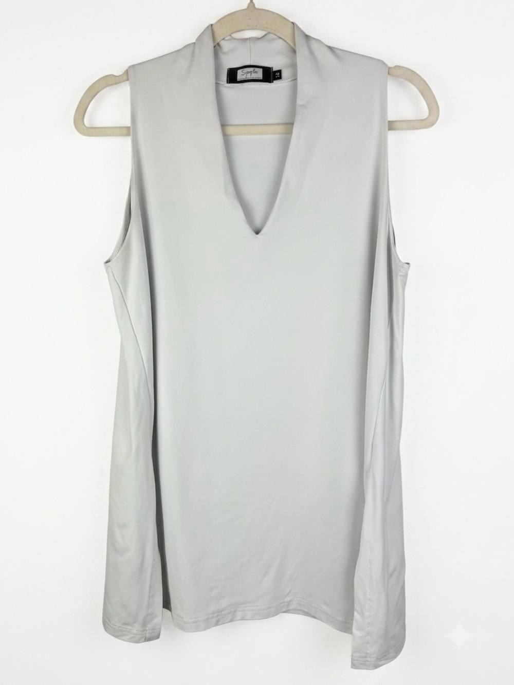 Sympli White Deep V-Neck Sleeveless Tunic Top Size 12 Made in Canada